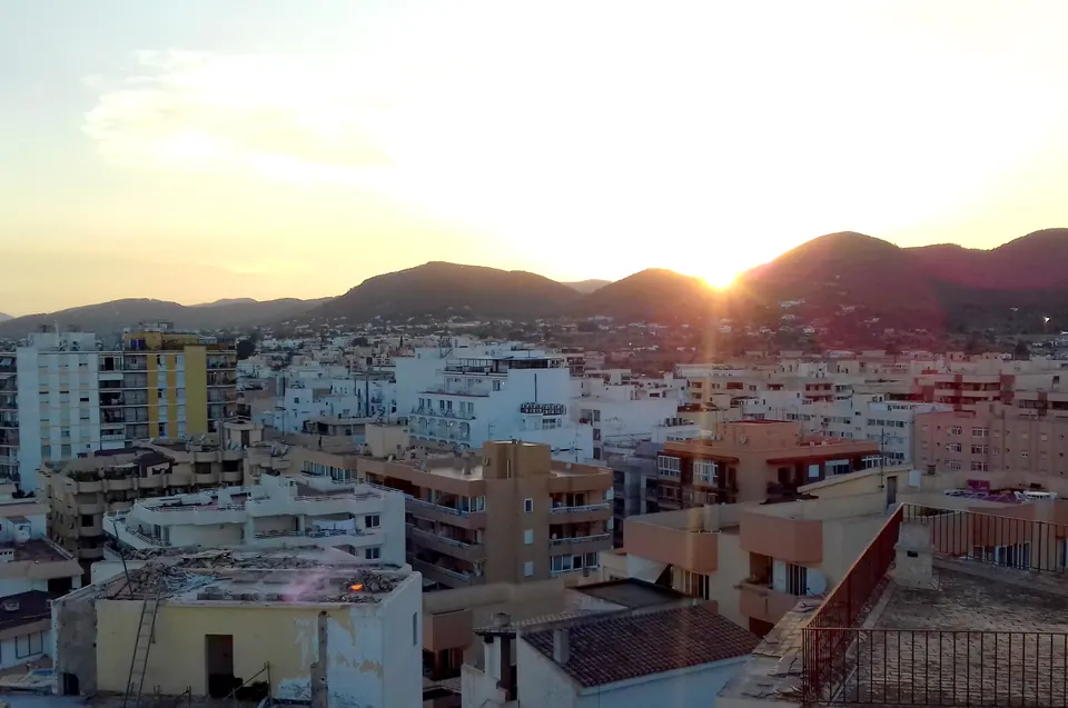 Sunset over Ibiza Town; area view, not a hotel photograph